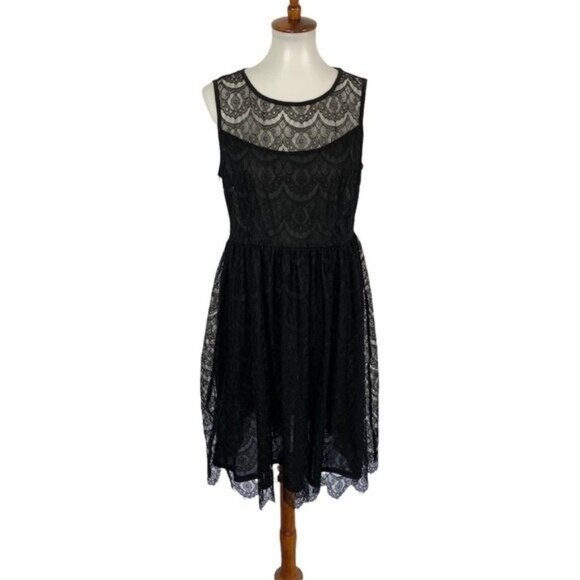 Acevog Lace Dress Large Black Sleeveless Gothic Vintage Party Cocktail - Picture 1 of 7